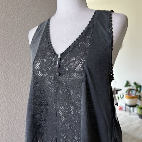 NWT BillaBong  Gray Tank Racerback Lace Flowy Lose Fit S Aztec Boho Sheer - Picture 4 of 12